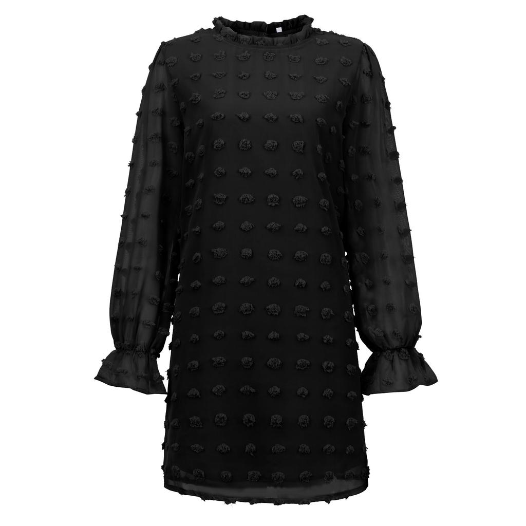 Women's Fashion  And Winter New Bubble Long Sleeve Lace Collar Dress