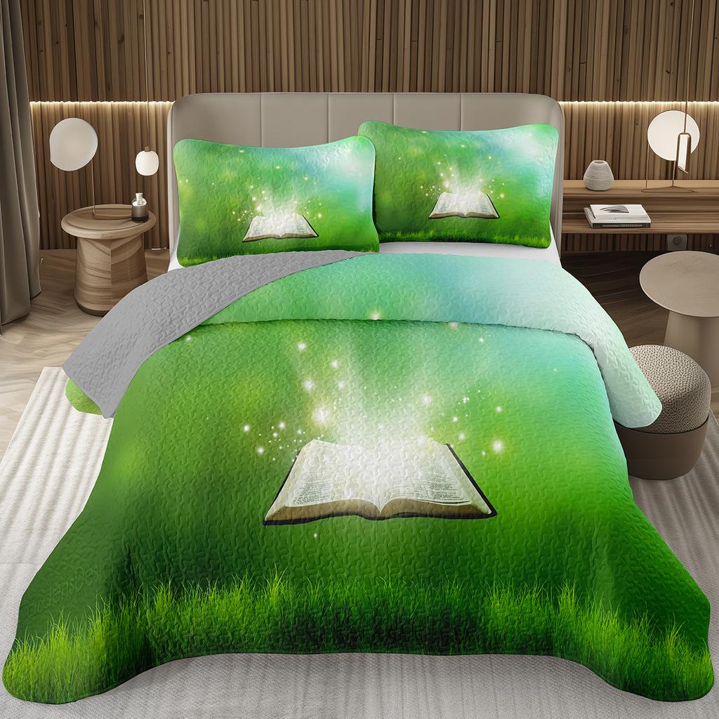 Magic Book Bedspreads Retro Books Quilted Coverlet Full Queen Bedding Set for Girls Youth Teens Child Soft Reversible Quilt Set