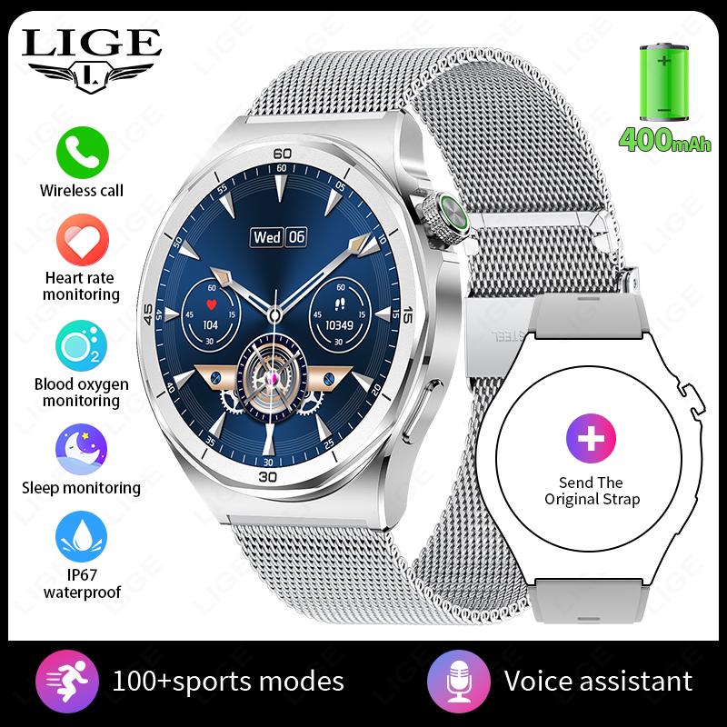 Smart Watch 400mAh Battery Waterproof For Men Bluetooth Call Message Reminder Health Monitor 100+ Sports Modes Smartwatch