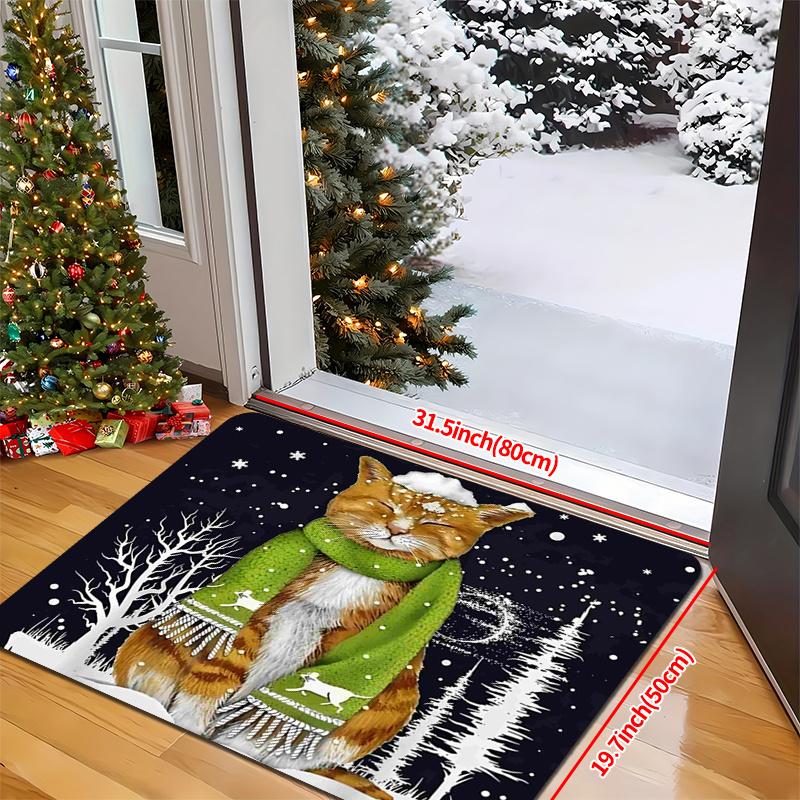 1 szt. Maty kuchenne przeciw zmęczeniu, Wodoodporna, antypoślizgowa, gruba, amortyzowana mata kuchenna z nadrukiem świątecznego kota, Wytrzymała, komfortowa mata do stania do kuchni