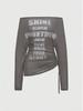 Autumn/Winter Slim Fit Ribbed Long Sleeve Top with Letter Print for Women