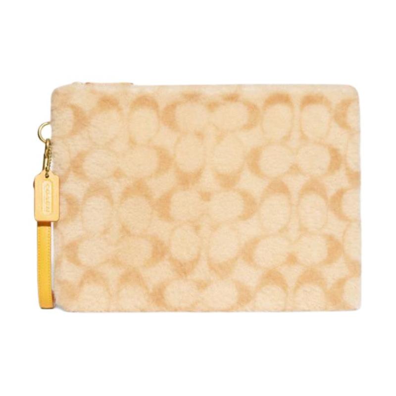 

COACH Charter 30 zipper closure classic presbyopia print shearling file bag wrist bag clutch bag large size women s light yellow жовтий