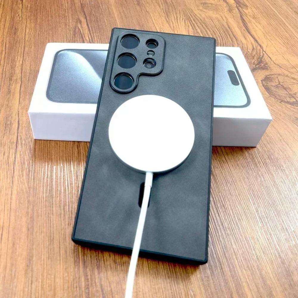 For Magsafe Wireless Charge Case For Samsung S24 S23 S22 S21 Note 20 S25 Ultra Plus S24FE S25 Edge Luxury Leather Magnetic Cover
