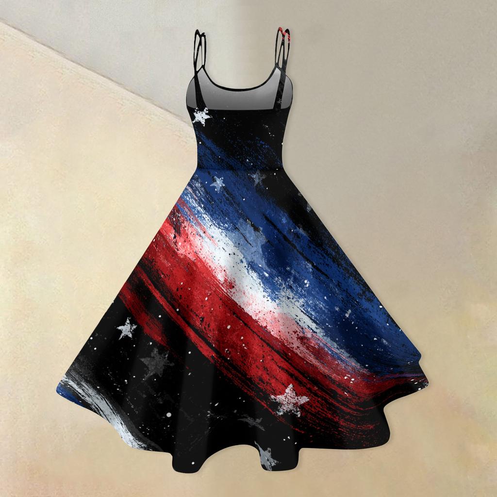 Damen Lässiges Mode Unabhängigkeitstag Druck Schulterfrei Ärmellos Kleid