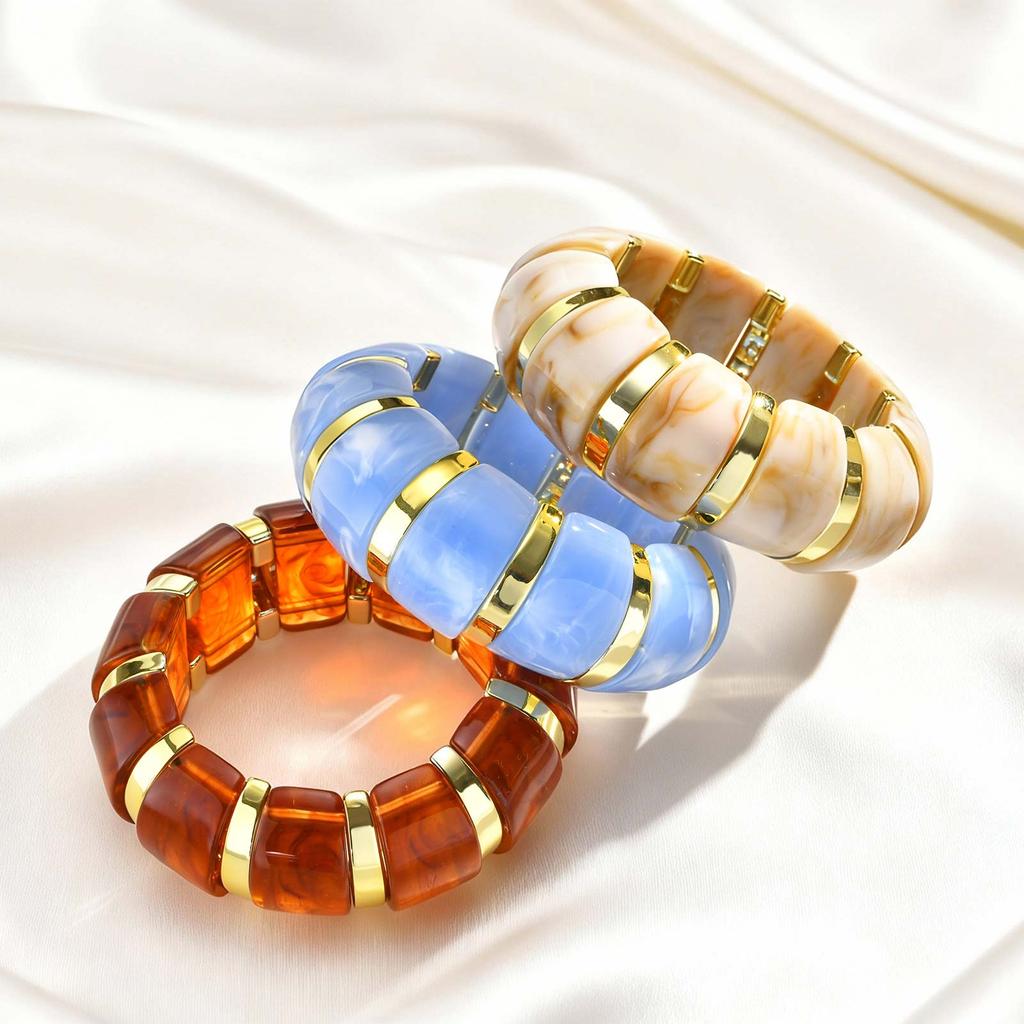 Vintage Acrylic Elastic Wide Bracelet Geometric Multi-Colored Chunky Stretch Wristband Bangle for Women Fashion Jewelry Gift
