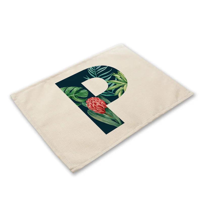 30x45cm Alphabet Letters Linen Kitchen Placemat Botanical Plant Green Tropical Leaves Dining Table Mats Coaster Pad