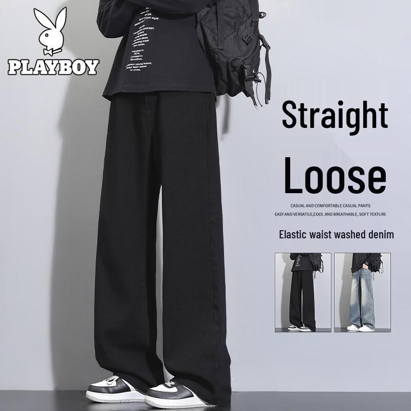 PLAYBOY Men s Retro Loose Straight Washed Denim Jeans XL чёрный