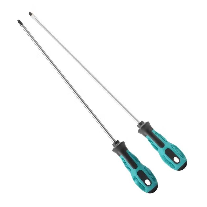 Cross And Slotted Screwdriver Green Rubber Handle Screwdriver Comfortable Grip