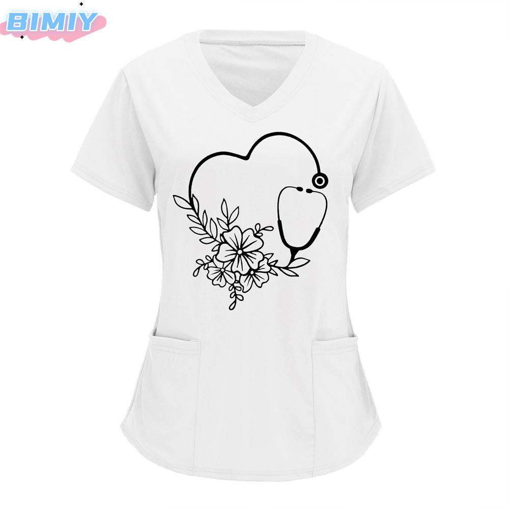 Damen T-Shirt V-Ausschnitt Krankenpflegeuniform Einfarbiges Muster Freizeit T-Shirt