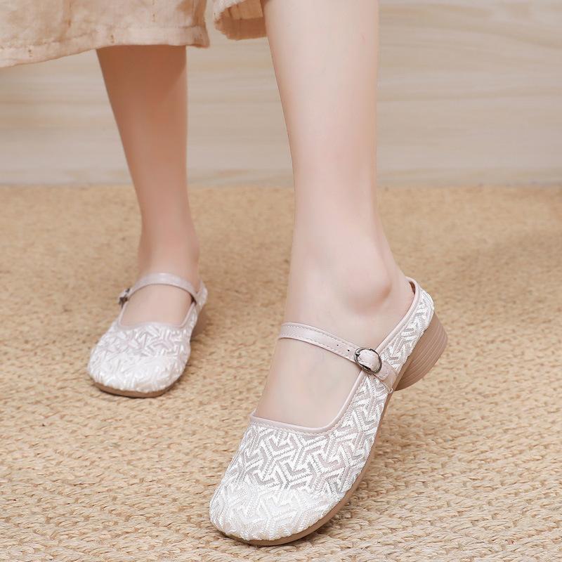 Chinese national style bag head half slippers women's summer wear 2025 new lazy one-pedal breathable mesh cool slippers