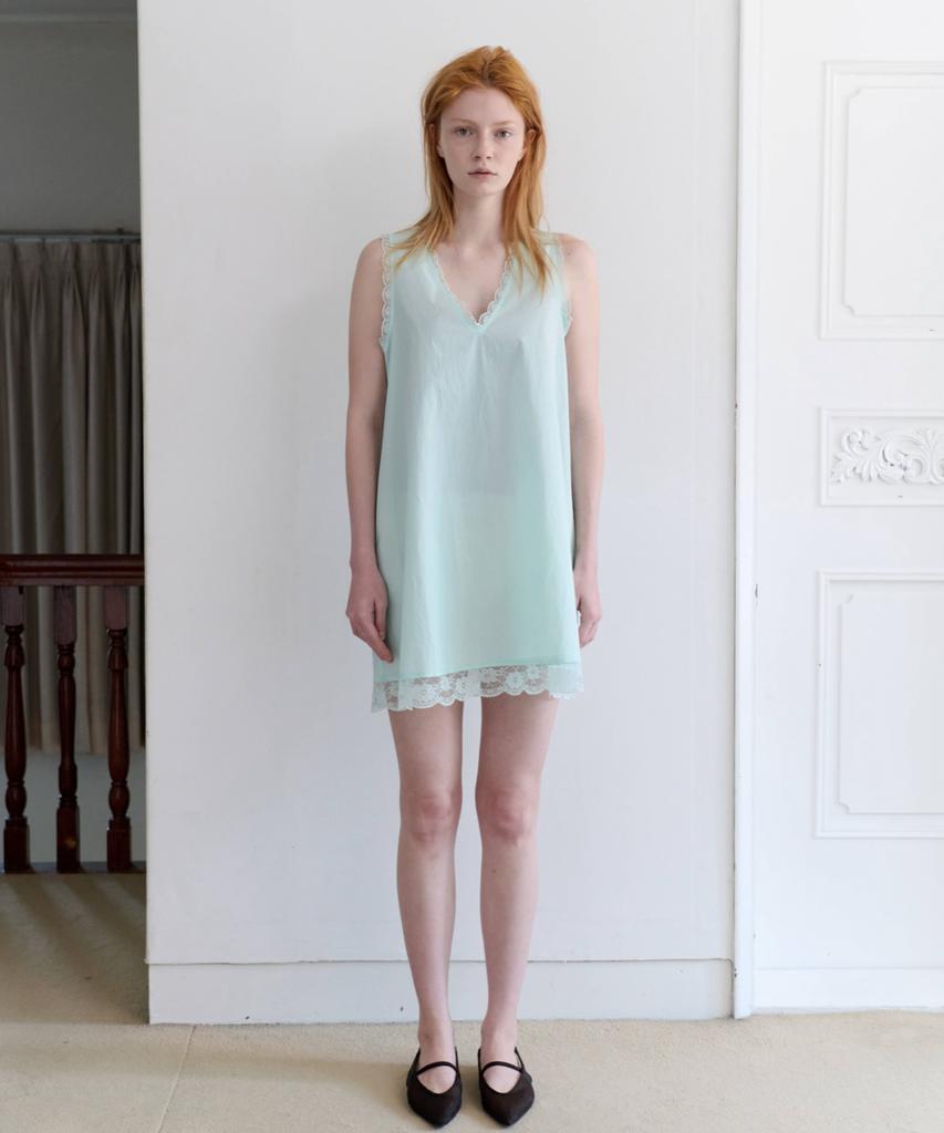 Aente Vintage Lace Sleeveless Dress - Mint