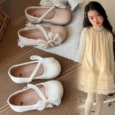2026 Lente/Herfst Meisjes Vierkante Neus Parelknoop Prinsessen Schoenen - Zachte Zool Antislip Instappers