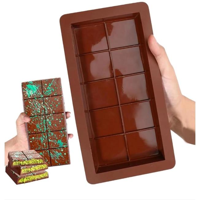 Premium Silicone Dubai Chocolate Mold Non-Stick ADAIVIUME Classic 10-Square Chocolate Mold 25x13x2 Cm Brown