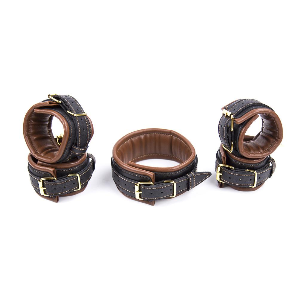 Exotic Sexy Suit Sex Toys for Adults Black Leather SM Bondage Set 3pcs Restraints Collars Ankle Cuff Handcuffs for Adult