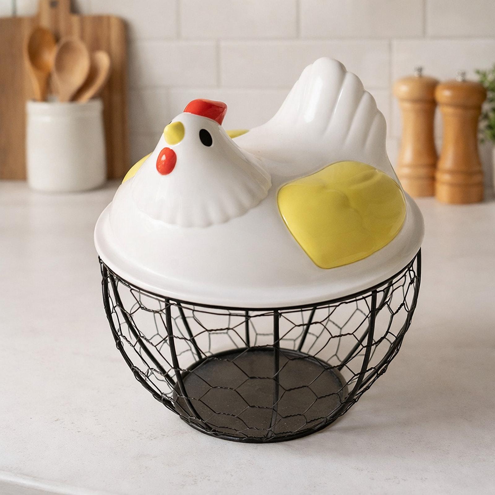 Корзина для хранения яиц Корзины для сбора яиц с крышкой Милый круглый органайзер Контейнер-корзина для куриных яиц для кухни Фрукты