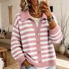 Women's Casual Color Block Striped Knit Cardigan with Lapel Collar