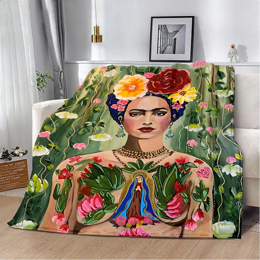 Cartoon F-Frida Printed Blanket Picnic Blankets Warm Blanket Soft and Comfortable Blanket Home Travel Birthday Gift