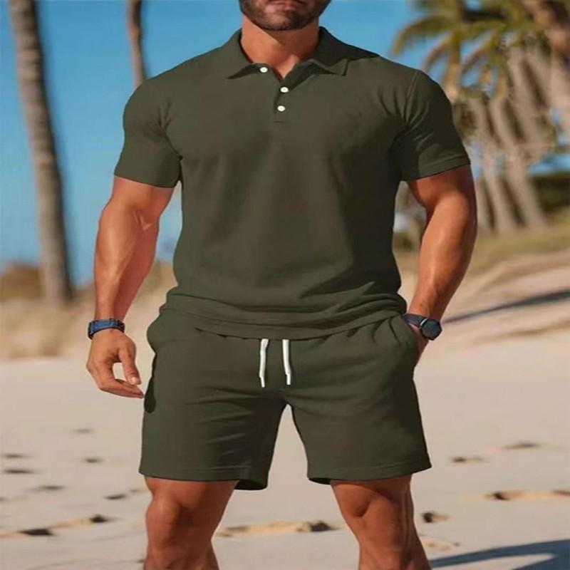 Mens Slim Fit Casual Sport Polo Shirt Shorts Set Lightweight Outfit Outdoor Leisure
