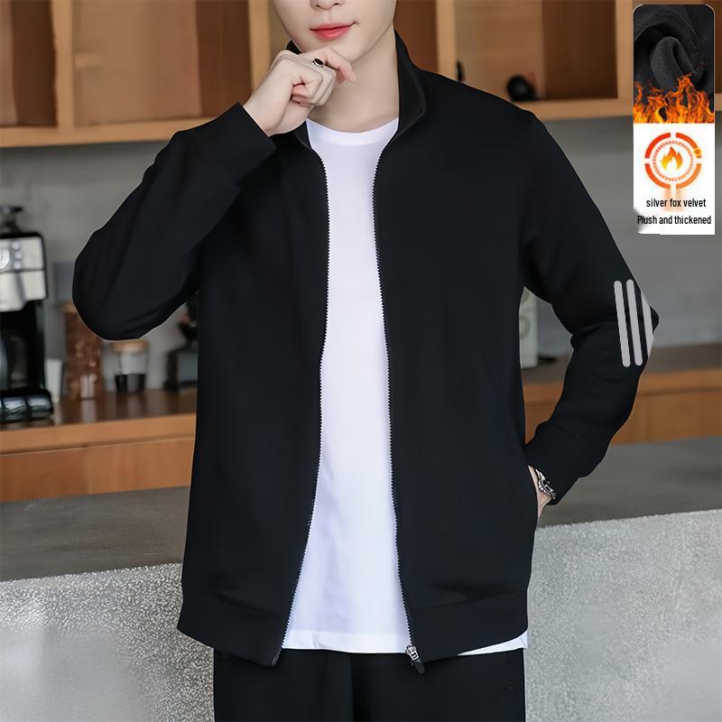 Men's Fleece-Lined Zipper Hoodie: Fall/Winter 2025 Running & Outdoor Jacket with Stand Collar