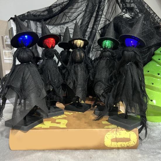 Halloween Witch Decoration Light Up Witch Figurine Spooky Witch Ornament with Glowing Face for Mantel Tabletop Shelf Decor