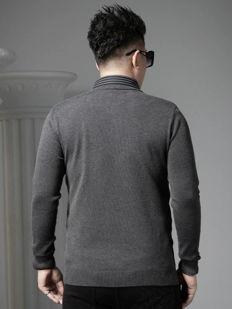 European Style 2025 New Fake Two-Piece Sweater for Men, Autumn and Winter Trendy Brand Badge Shirt Collar Knitwear Men's Sweater