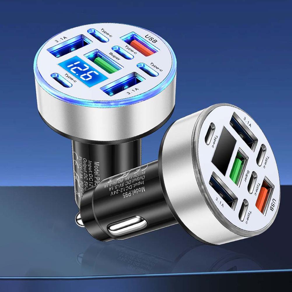 40W 8 Ports Car Charger Car Phone Charger Adapter with Voltage Display USB Type-C Car Charger Car Power Charger for Phone Tablet