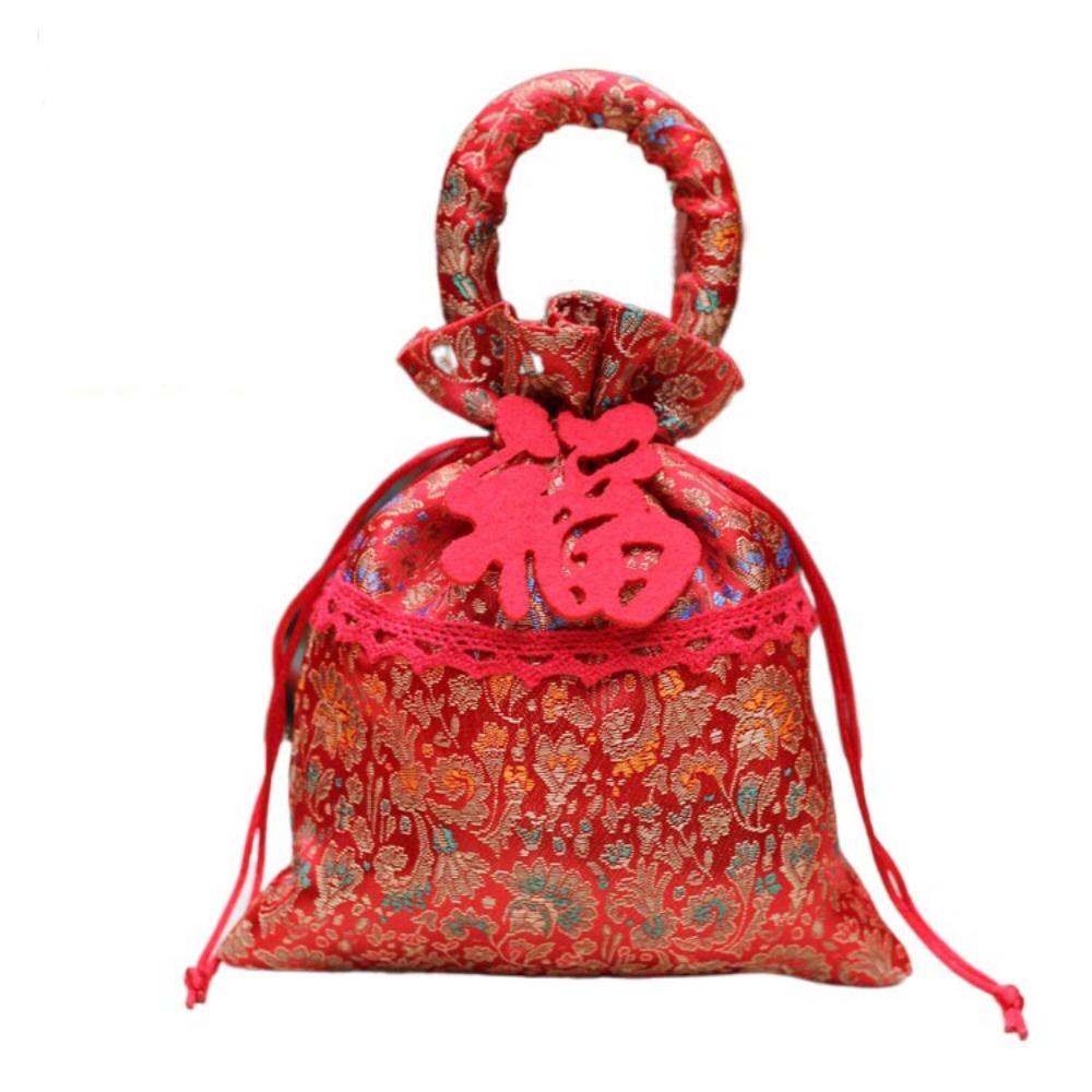 Chinese Style Flower Drawstring Bag Candy Storage Festive Sugar Bag Canvas Tassel Handbag Party