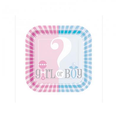 Square Gender Reveal Disposable Plates (Pack of 8)