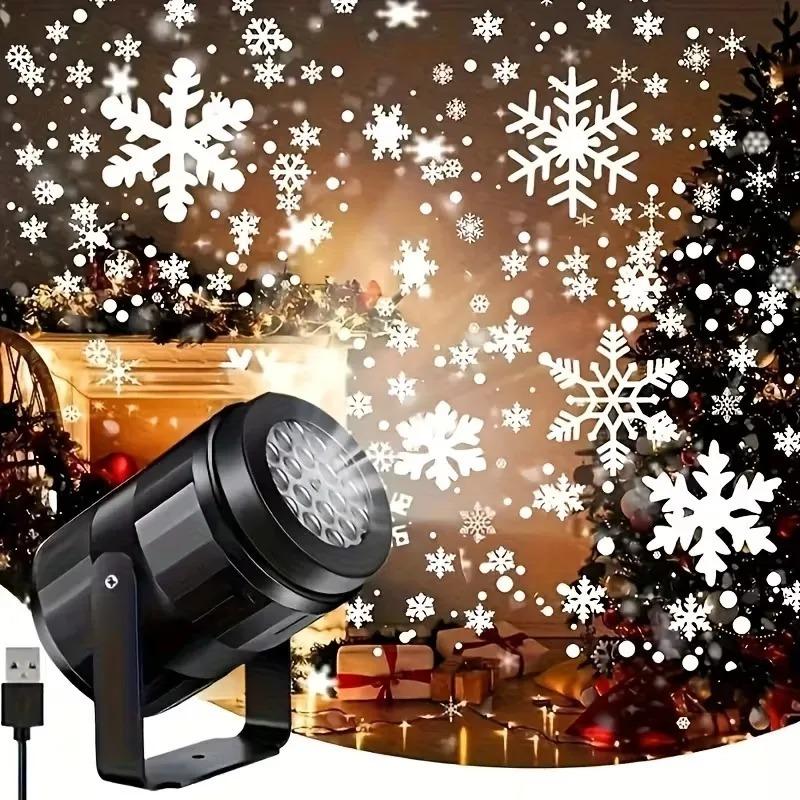 USB Powered LEDChristmasProjector Light with DynamicSnowflake Pattern Night Light for Thanksgiving Valentine Party Holiday Decor