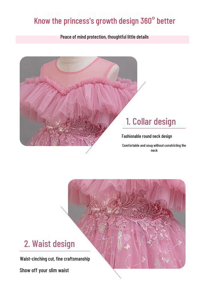 Girls' One-Shoulder Princess Dress with Mesh Puff Skirt – Formal Flower Girl Birthday Dance Costume