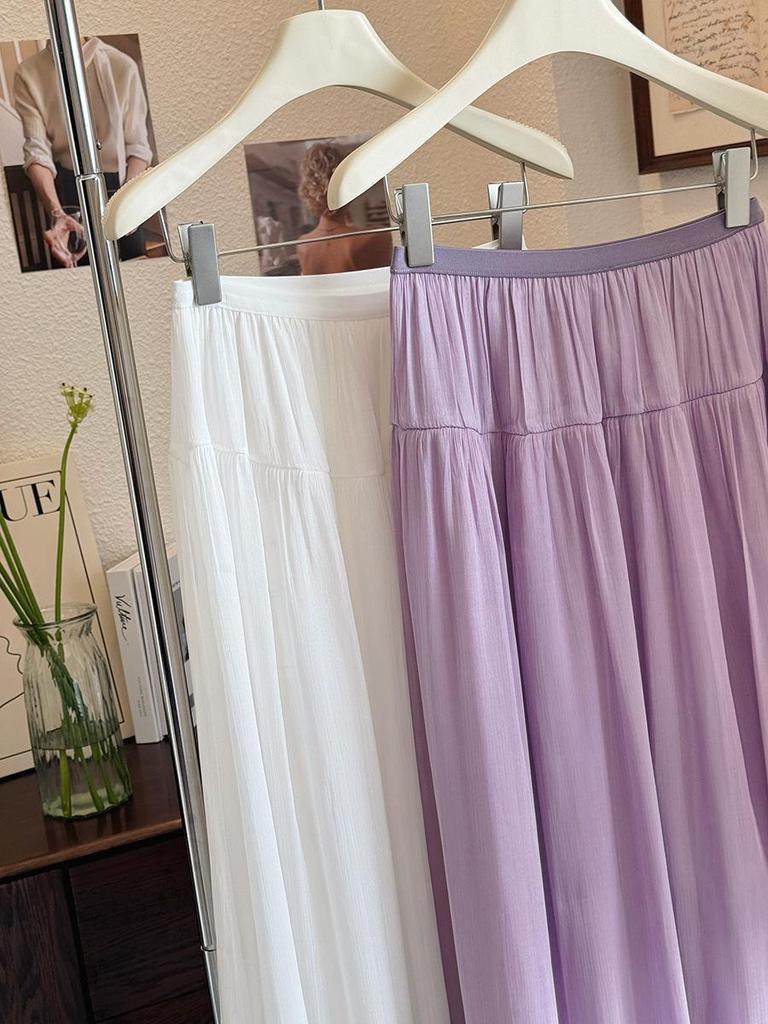 Chic Silk Luster Yarn Spliced Long Skirt