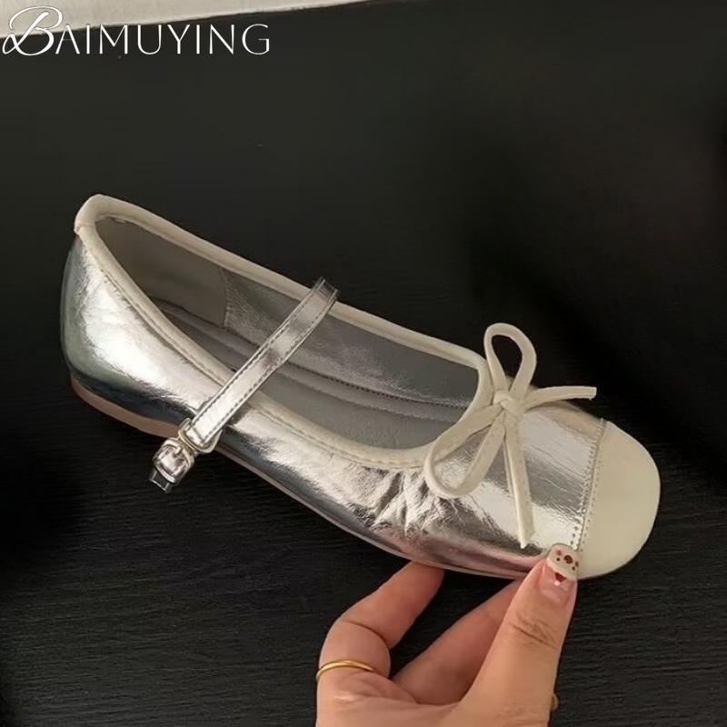 Bow Women Flat Sandals Square Toe Marie Janes Shoes Woman Summer Loafers 2025 Trend Soft Sole Elegant Dress Comfort Zapatillas