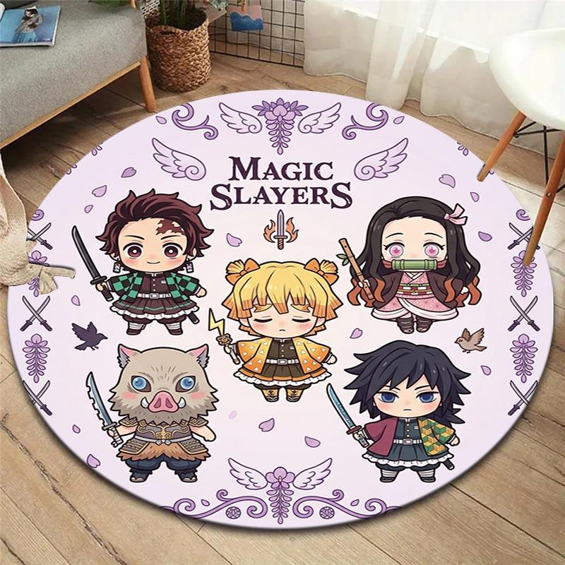 Demon Slayer Kimetsu No Yaiba Round Area Rug Carpet Rug For Living Room Bedroom Sofa Playroom Decor Nonslip Floor Mat