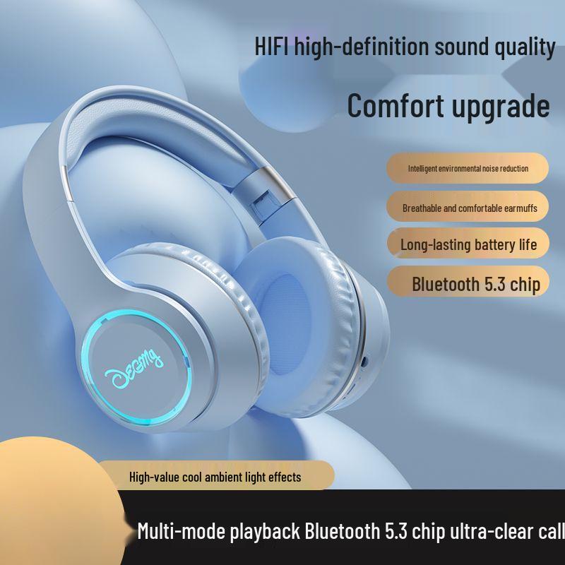 High-Value Wireless Bluetooth Over-Ear Headphones with Luminous Earcups for Gaming, Music, and Heavy Bass