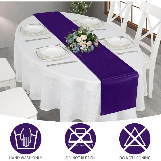 Quimoy 12 Pack Purple Satin Table Runner 12 x 108 Inch, Table Runner for Party Wedding Banquet Birthday Graduation Decoration, Bright Silk Smooth