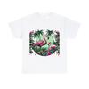 Grafisches T-Shirt für Erwachsene, Unisex: Tropische Flamingos Palmen, Gelassene Inselstimmung