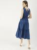 Moomaya Solid Cotton Sleeveless Dress, V-Neck Smocked Waist Tiered Midi