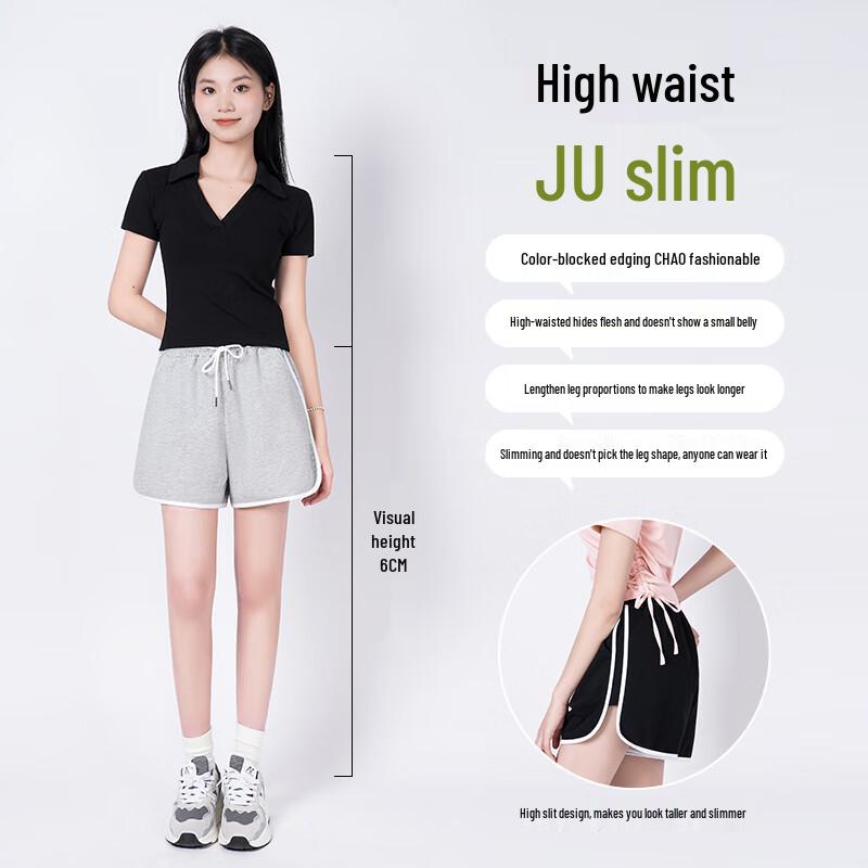 JEANSWEST Women's Contrast Trim High-Waisted Cotton Shorts