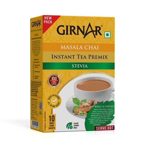 Girnar Instant Masala Chai Premix с гранулами черного чая со стевией - 10 пакетиков, 90 грамм
