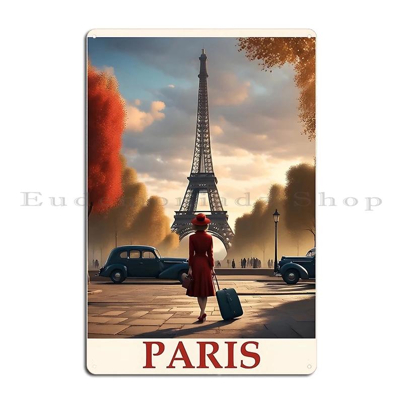 Retro Vintage Paris Poster with Eiffel Tower Parisian Elegance Metal Plaque Club Wall Decor Pub Designing Tin Sign Poster