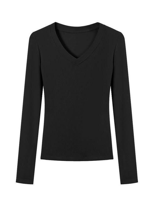 2025 Autumn/Winter Women's V-Neck Slim Fit Long Sleeve Base Layer Top