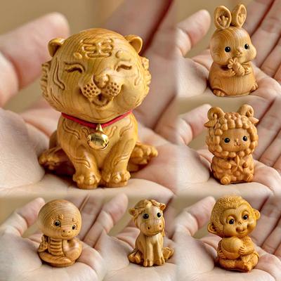 Mini Ahşap Oyma Çin Zodyağı Köpek Kaplan Ejderha Sevimli küçük hayvan Heykeli el sanatları çocuk hediyesi Süsler