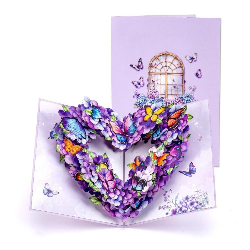Creative Romantic Theme 3D Pop Up Card Pop-Up Mechanism Handmade Craft Butterfly Heart Card Heart Shape Love Postcard Wedding