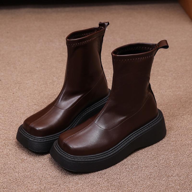 Elastic thin boots women's new autumn and winter thick-soled heightening simple Martin boots spring and autumn single boots