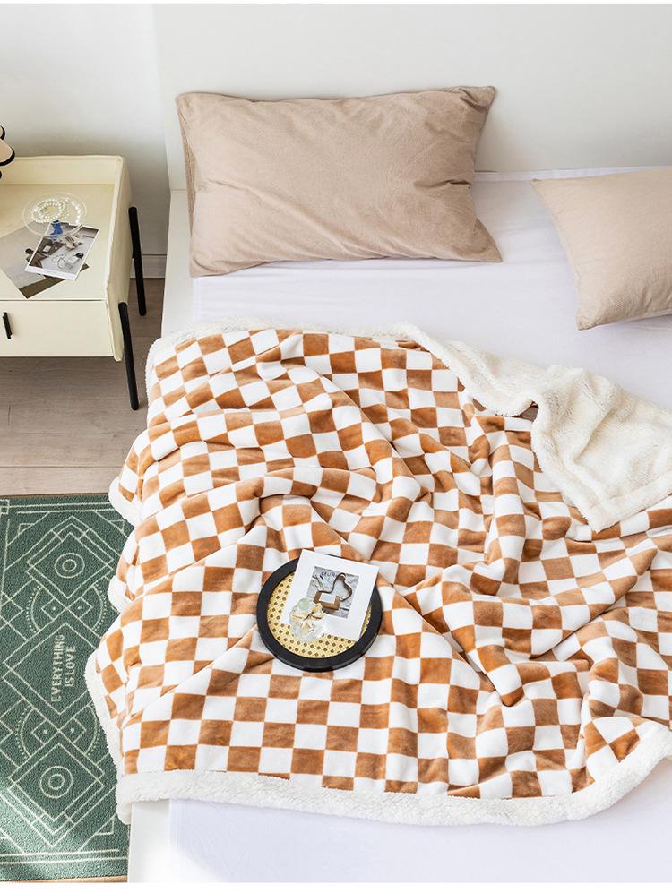 Checkered Milk Velvet Lambswool Double-Layer Sofa Throw Blanket