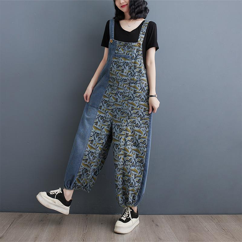 

Весенне-летний и осенний женский рюкзак, брюки, свободные, большие размеры, рюкзак с ретро-принтом, повседневные джинсы, тонкий комбинезон M