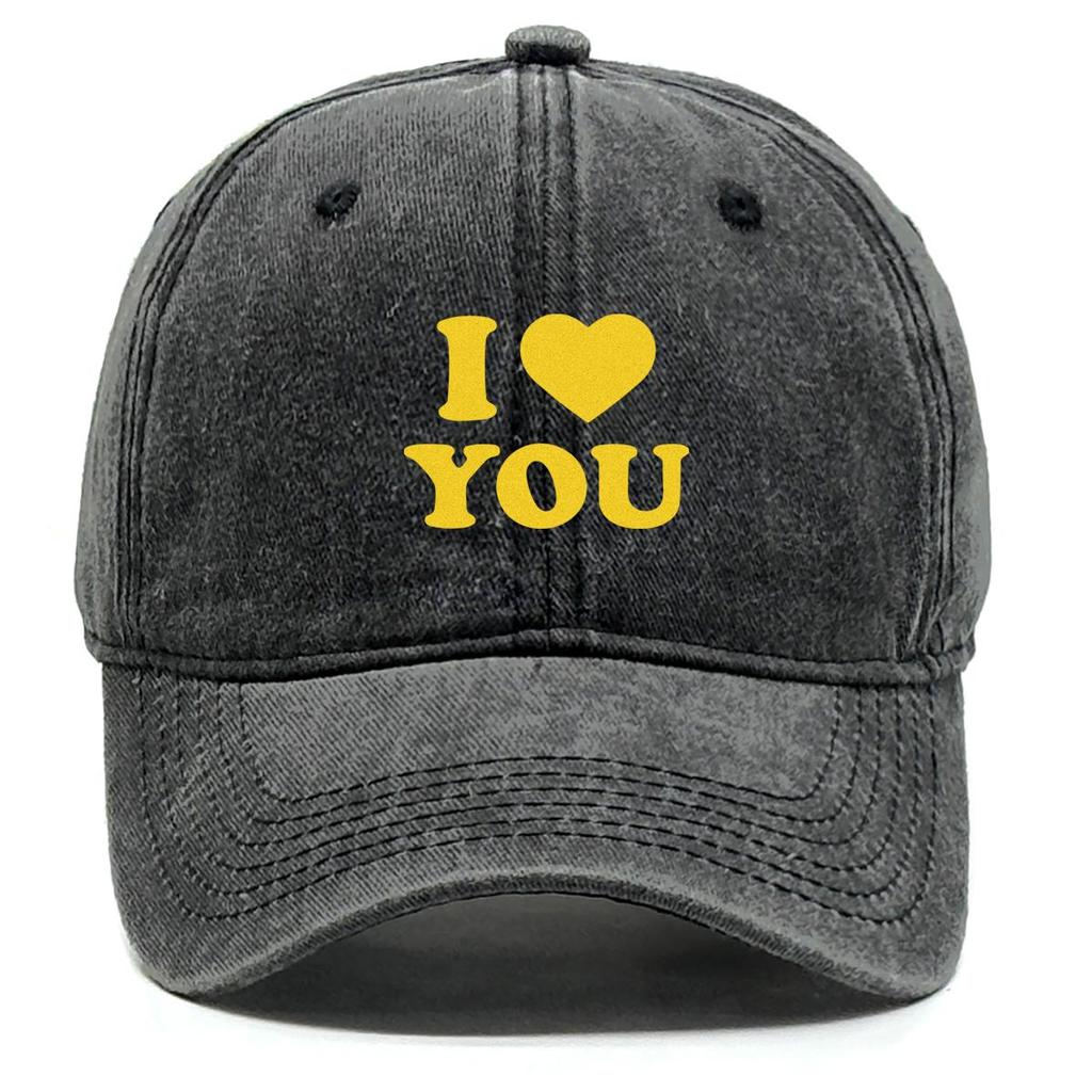 Golden "I LOVE YOU" Print Snapback Sun Hat, Valentine's Day Trucker Hat Hip Hop Curved Brim Sunshade Sun Visor Adjustable Baseball Cap