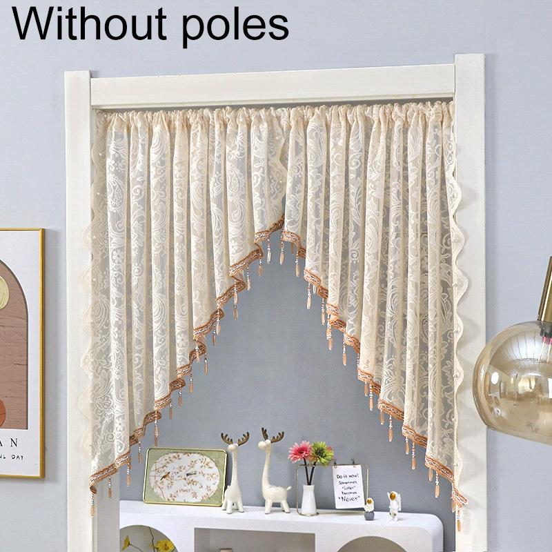 

2 шт./Компл. Треугольный дизайн Домашний декор Прозрачный тюль Французское винтажное кружево Дверная занавеска Всесезонная полузанавеска с бисером B абрикосовый