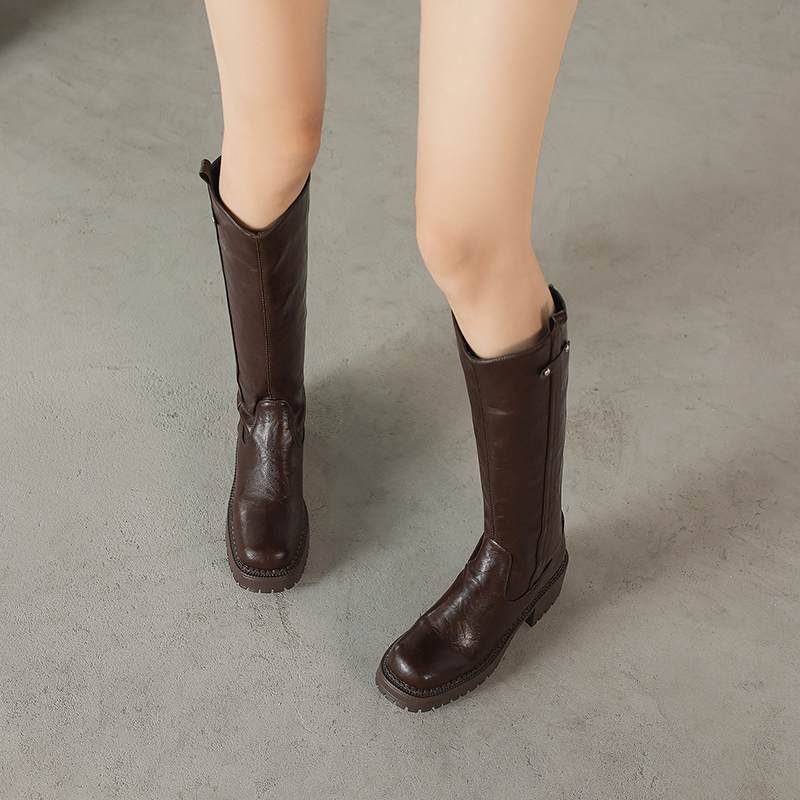 Krazing Pot Microfiber Winter Round Toe Modern Platform Size 33 Knee Boots Size 43 Thick Bottom Women Fashion Thigh High Boots