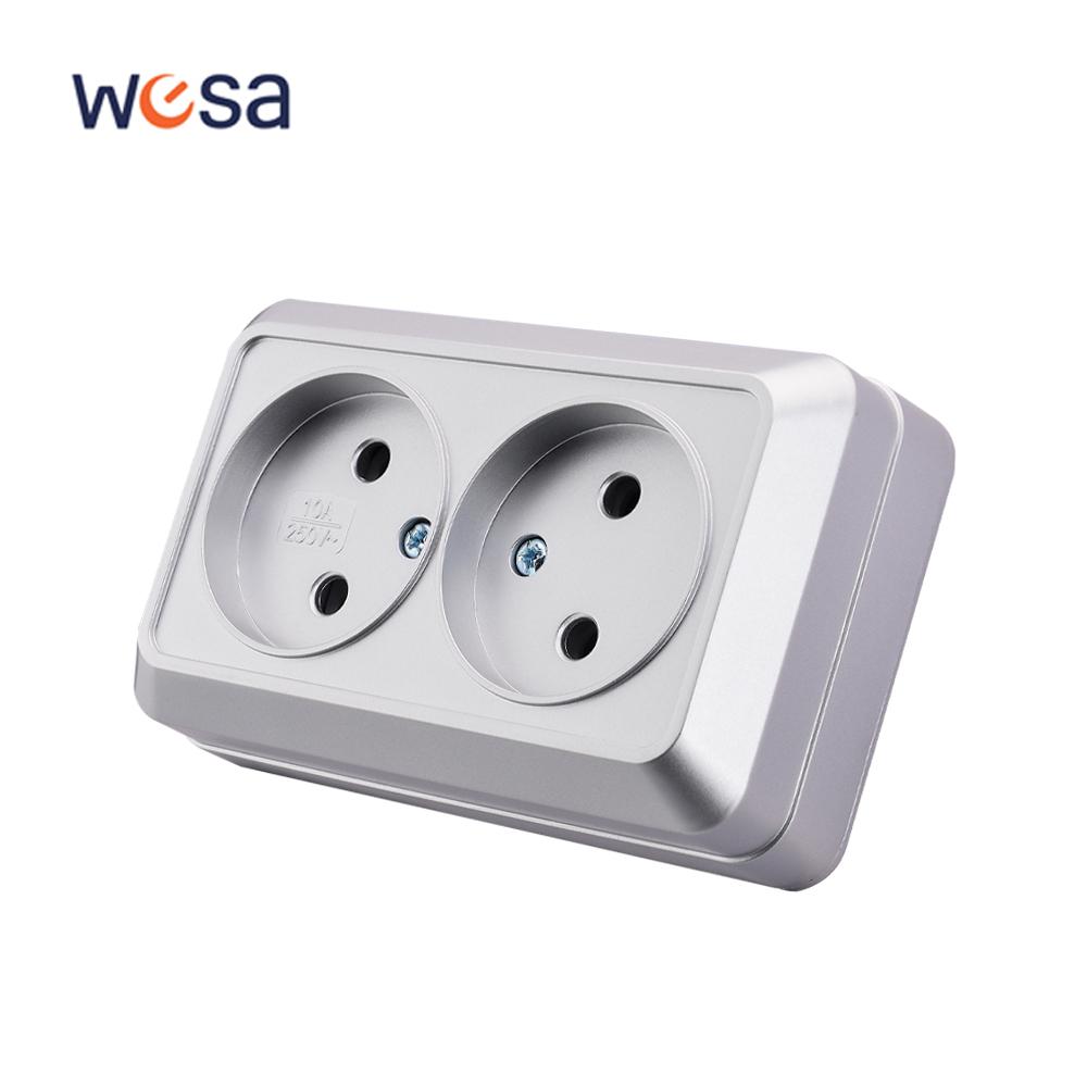 WESA Silvery Wall Surface Button Light Switch EU Spray Paint Plastic Outdoor 1 Gang 1 Way Wall Exterior Rocker On / Off Switch